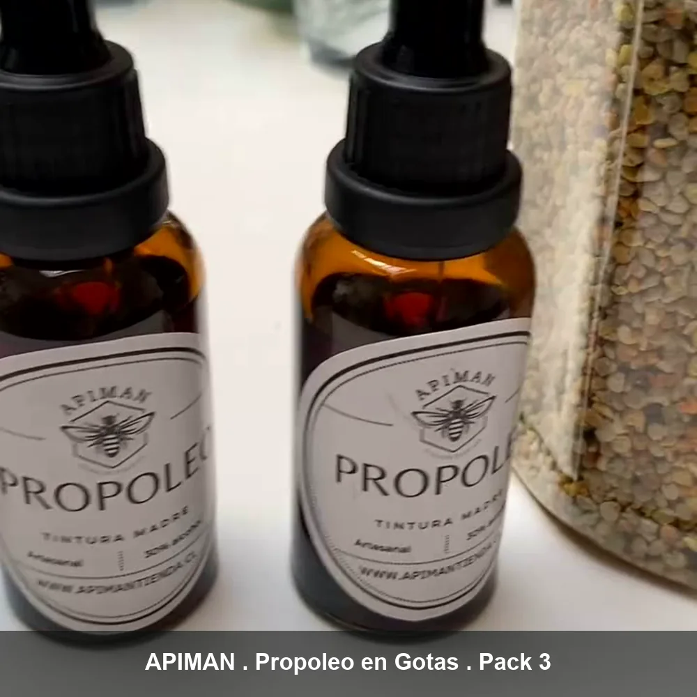 Pack de propóleo en gotas ApiMan junto a un envase de polen de abeja